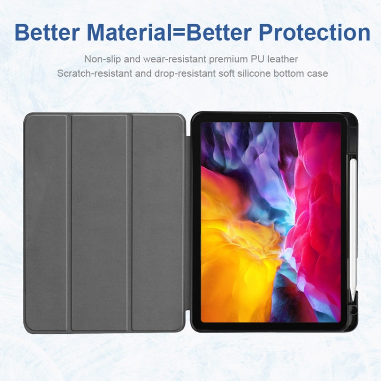 For iPad Pro 11 2022 / 2021 / 2020 ENKAY 3-Folding Shockproof TPU Cover Custer Texture PU Leather Tablet Case with Pencil Slot & Holder & Sleep / Wake-up Function(Dark Blue) - iPad Pro 11 (2022/2021) Cases by ENKAY | Online Shopping UK | buy2fix