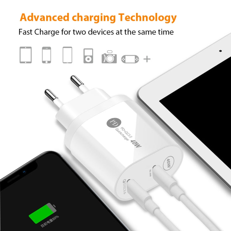 40W Dual Port PD / Type-C Fast Charger for iPhone / iPad Series, US Plug(Black) - Apple Accessories by buy2fix | Online Shopping UK | buy2fix