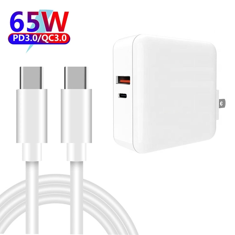 A6 65W QC 3.0 USB + PD USB-C / Type-C Dual Fast Charging Laptop Adapter + 2m USB-C / Type-C to USB-C / Type-C Data Cable Set for MacBook Series, US Plug + EU Plug + AU Plug + UK Plug - Cable & Adapter by buy2fix | Online Shopping UK | buy2fix