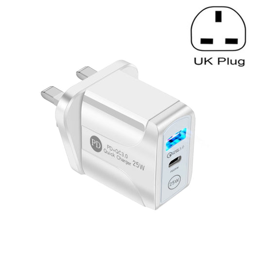 PD25W USB-C / Type-C + QC3.0 USB Dual Ports Fast Charger, UK Plug(White) - USB Charger by buy2fix | Online Shopping UK | buy2fix