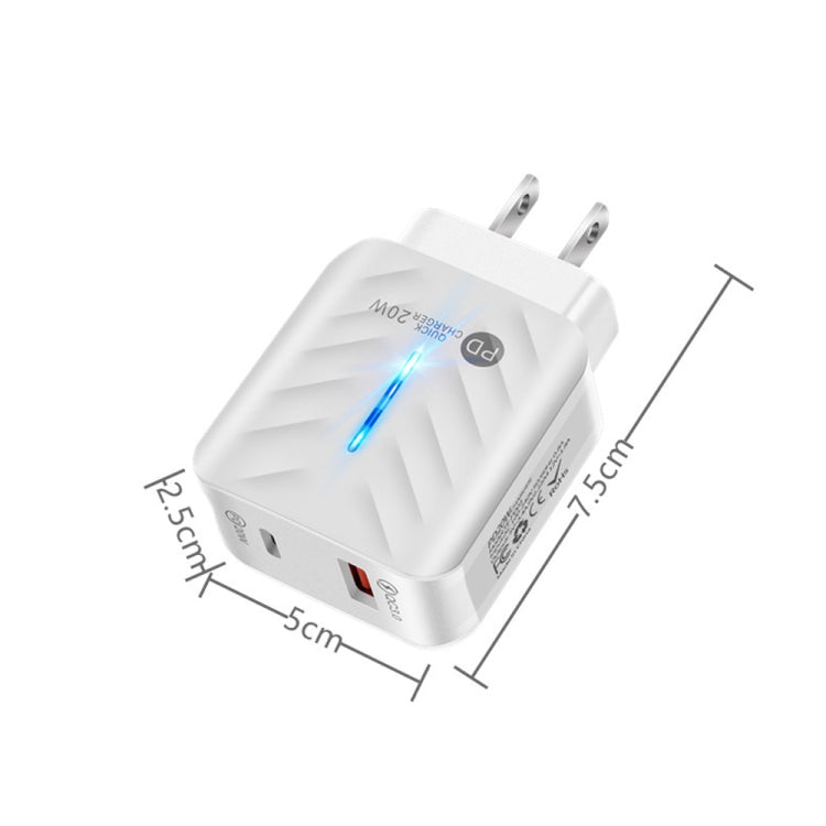 PD03 20W Type-C + QC3.0 USB Charger with Indicator Light, US Plug(White) - Apple Accessories by buy2fix | Online Shopping UK | buy2fix