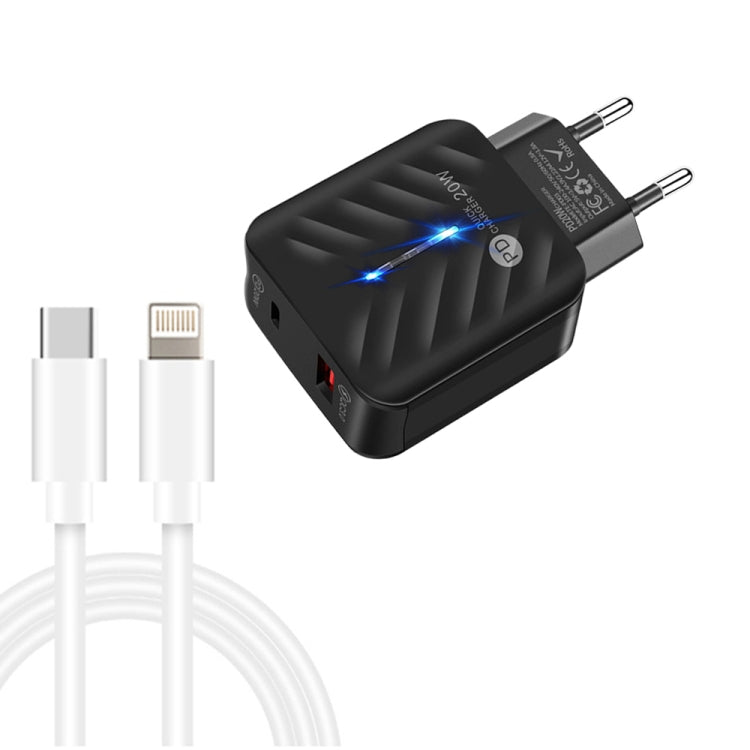 PD03 20W PD3.0 + QC3.0 USB Charger with Type-C to 8 Pin Data Cable, EU Plug(Black) - Apple Accessories by buy2fix | Online Shopping UK | buy2fix