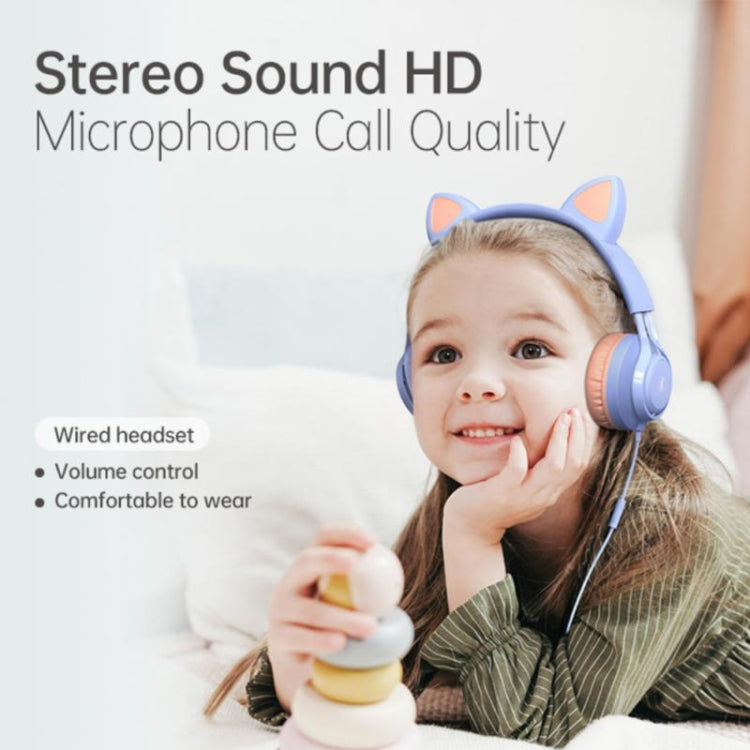 EP08 Cute Cat Ear Child Music Stereo Wired Headset with Mic(Purple) - Apple Accessories by buy2fix | Online Shopping UK | buy2fix