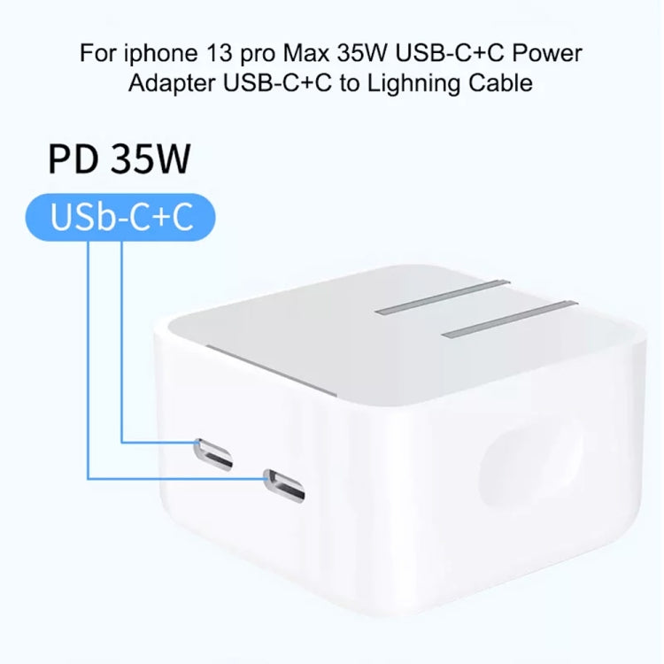 PD 35W Dual USB-C / Type-C Ports Charger with 1m Type-C to 8 Pin Data Cable, EU Plug - Apple Accessories by buy2fix | Online Shopping UK | buy2fix