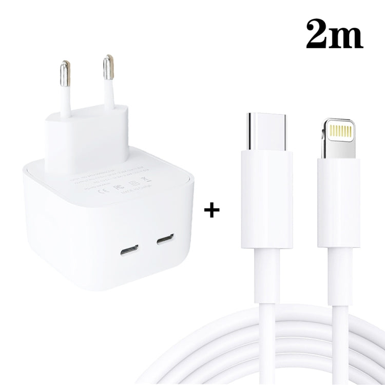 SDC-40W Dual PD USB-C / Type-C Ports Charger with 2m Type-C to 8 Pin Data Cable, EU Plug - USB Charger by buy2fix | Online Shopping UK | buy2fix