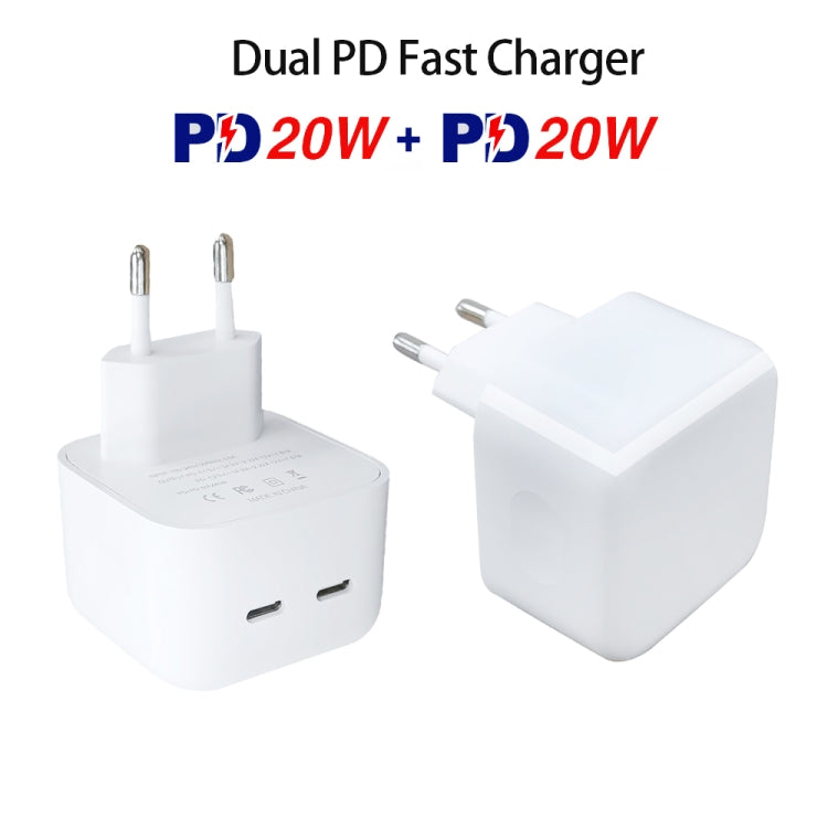 SDC-40W Dual PD USB-C / Type-C Ports Charger with 2m Type-C to 8 Pin Data Cable, EU Plug - USB Charger by buy2fix | Online Shopping UK | buy2fix