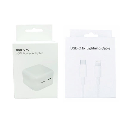 SDC-40W Dual PD USB-C / Type-C Ports Charger with 2m Type-C to 8 Pin Data Cable, UK Plug - Apple Accessories by buy2fix | Online Shopping UK | buy2fix