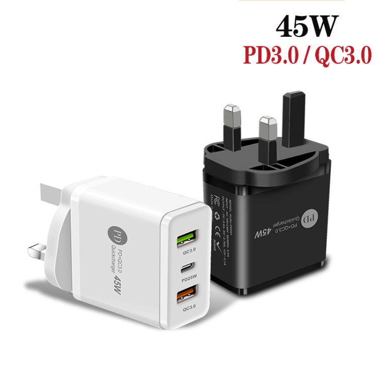 45W PD3.0 + 2 x QC3.0 USB Multi Port Quick Charger, UK Plug(Black) - Apple Accessories by buy2fix | Online Shopping UK | buy2fix