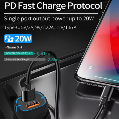 38W PD20W + QC3.0 USB Car Charger with USB to Type-C Data Cable, Length: 1m(Black) - In Car by buy2fix | Online Shopping UK | buy2fix