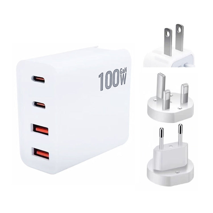 GaN 100W Dual USB + Dual USB-C/Type-C Multi Port Charger with 2m Type-C to Type-C Data Cable Set US / EU / UK Plug - Cable & Adapter by buy2fix | Online Shopping UK | buy2fix