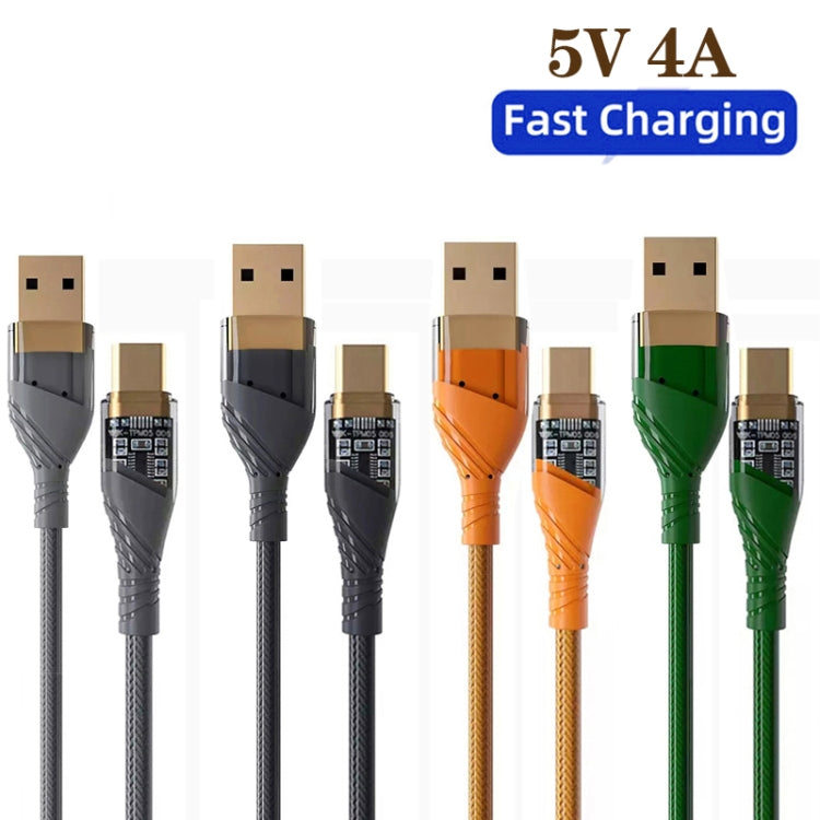 4A USB to Type-C Transparent Fast Charging Data Cable, Length: 1m(Black) -  by buy2fix | Online Shopping UK | buy2fix