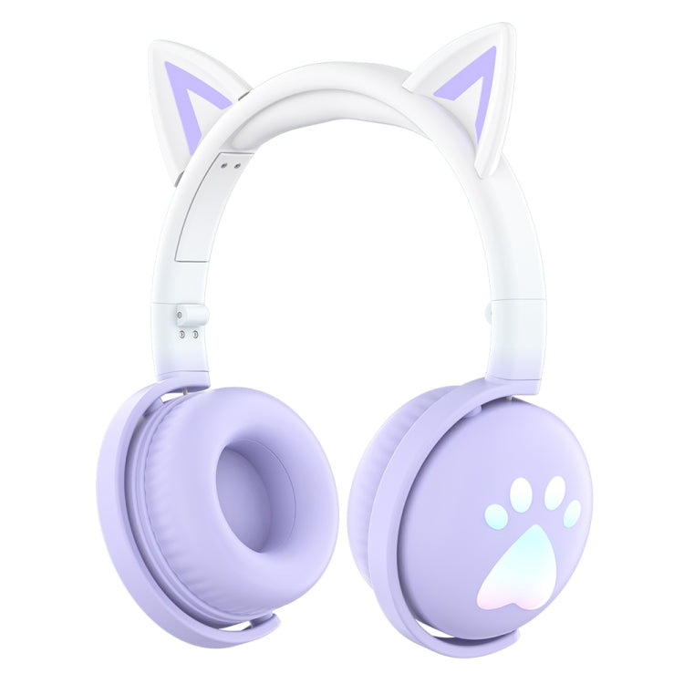 KE28 RGB Cute Cat Ears Bluetooth Wireless Music Headset with Detachable Mic(Pinple) - Apple Accessories by buy2fix | Online Shopping UK | buy2fix