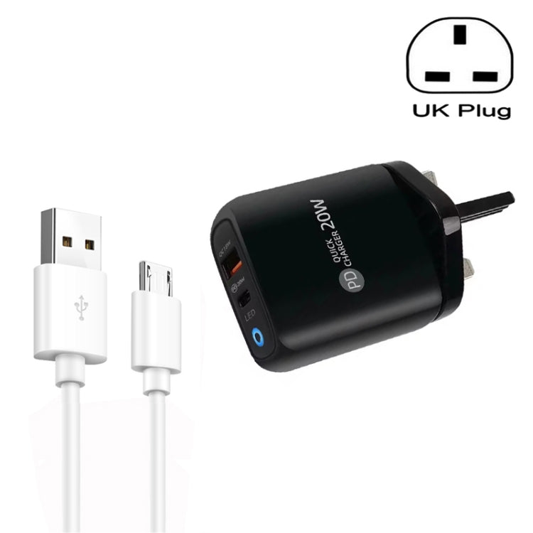 PD04 Type-C + USB Mobile Phone Charger with USB to Micro USB Cable, UK Plug(Black) -  by buy2fix | Online Shopping UK | buy2fix