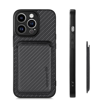 For iPhone 13 Pro Carbon Fiber Leather Card Magsafe Magnetic Phone Case(Black) - iPhone 13 Pro Cases by buy2fix | Online Shopping UK | buy2fix