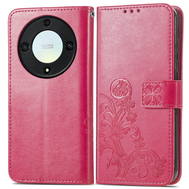 For Honor Magic5 Lite Four-leaf Clasp Embossed Buckle Leather Phone Case(Magenta) - Honor Cases by buy2fix | Online Shopping UK | buy2fix