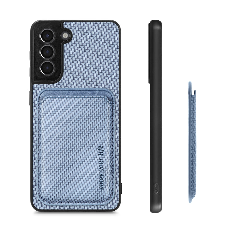 For Samsung Galaxy S21 5G Carbon Fiber Leather Card Magsafe Magnetic Phone Case(Blue) - Galaxy S21 5G Cases by buy2fix | Online Shopping UK | buy2fix