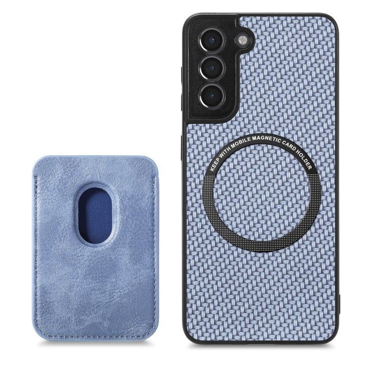 For Samsung Galaxy S21 5G Carbon Fiber Leather Card Magsafe Magnetic Phone Case(Blue) - Galaxy S21 5G Cases by buy2fix | Online Shopping UK | buy2fix