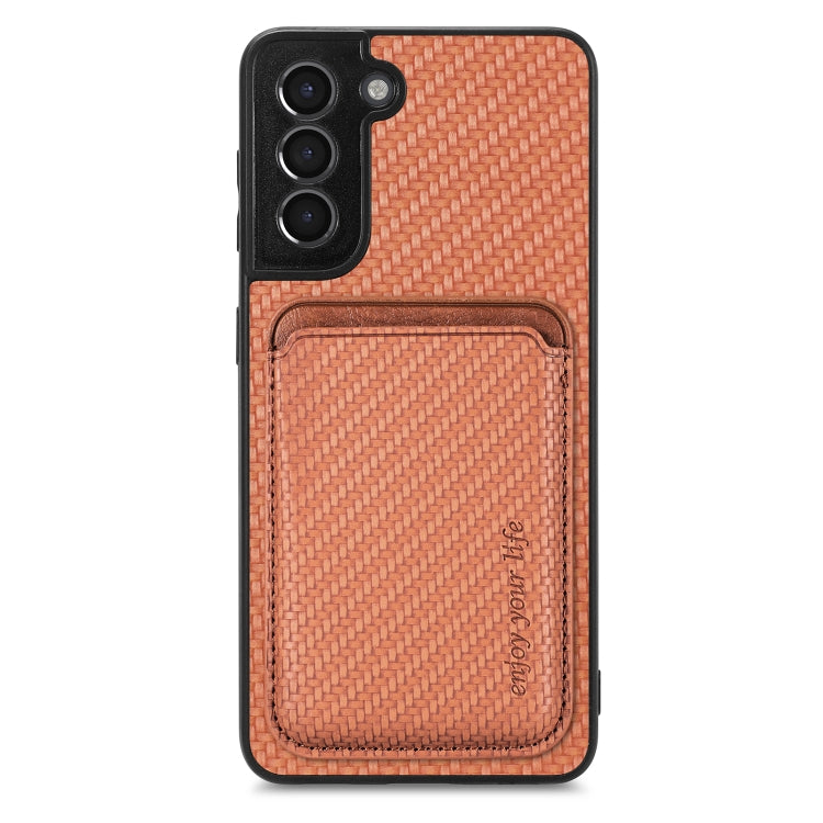 For Samsung Galaxy S21 5G Carbon Fiber Leather Card Magsafe Magnetic Phone Case(Brown) - Galaxy S21 5G Cases by buy2fix | Online Shopping UK | buy2fix