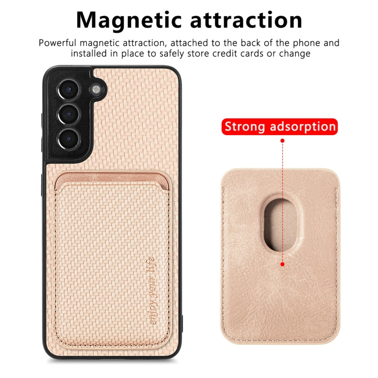 For Samsung Galaxy S21 5G Carbon Fiber Leather Card Magsafe Magnetic Phone Case(Khaki) - Galaxy S21 5G Cases by buy2fix | Online Shopping UK | buy2fix