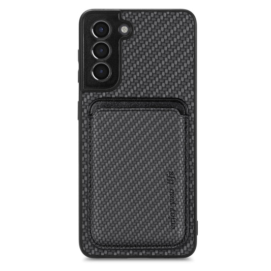 For Samsung Galaxy S21+ 5G Carbon Fiber Leather Card Magsafe Magnetic Phone Case(Black) - Galaxy S21+ 5G Cases by buy2fix | Online Shopping UK | buy2fix