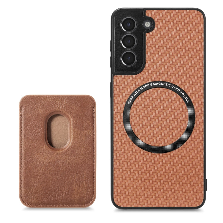 For Samsung Galaxy S21+ 5G Carbon Fiber Leather Card Magsafe Magnetic Phone Case(Brown) - Galaxy S21+ 5G Cases by buy2fix | Online Shopping UK | buy2fix