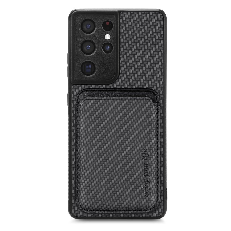 For Samsung Galaxy S21 Ultra 5G Carbon Fiber Leather Card Magsafe Magnetic Phone Case(Black) - Galaxy S21 Ultra 5G Cases by buy2fix | Online Shopping UK | buy2fix