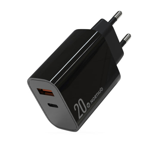 NORTHJO NOPD2002 PD20W USB-C/Type-C + QC 3.0 USB Dual Ports Fast Charger, EU Plug(Black) - USB Charger by NORTHJO | Online Shopping UK | buy2fix