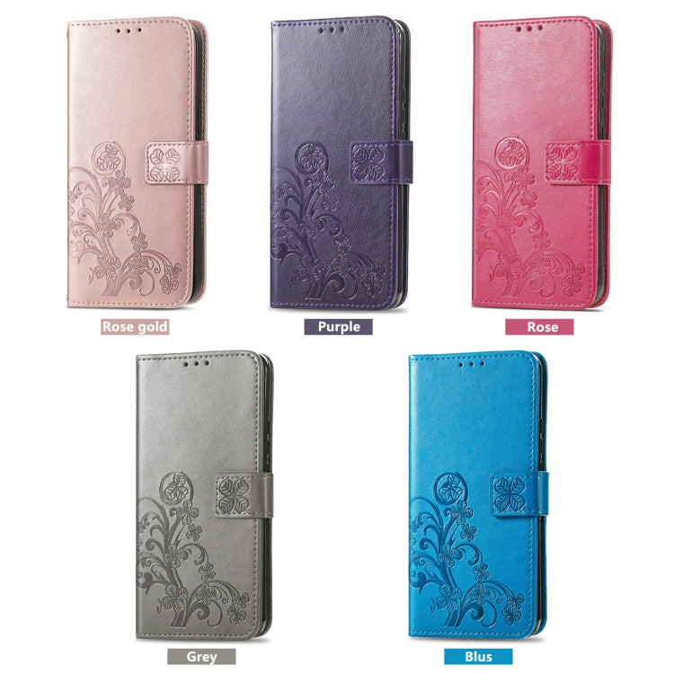 For TCL 403 Four-leaf Clasp Embossed Buckle Leather Phone Case(Purple) - More Brand by buy2fix | Online Shopping UK | buy2fix