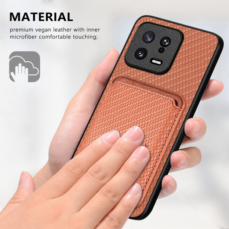 For Xiaomi 13 Pro Carbon Fiber Leather Card Magsafe Phone Case(Khaki) - 13 Pro Cases by buy2fix | Online Shopping UK | buy2fix