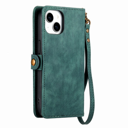 For iPhone 14 Pro Geometric Zipper Wallet Side Buckle Leather Phone Case(Green) - iPhone 14 Pro Cases by buy2fix | Online Shopping UK | buy2fix