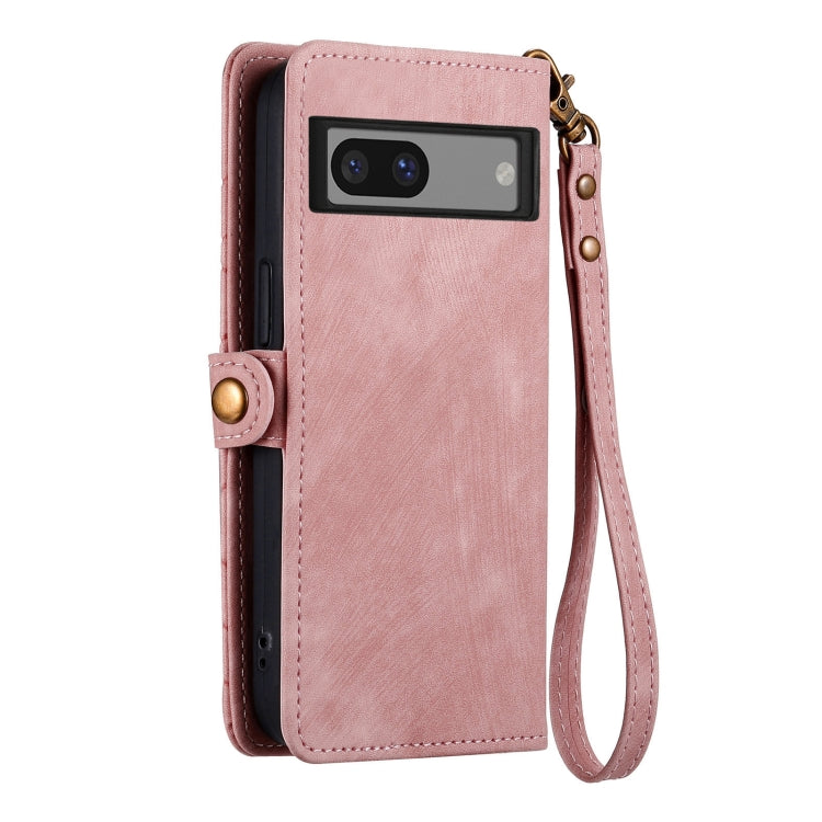 For Google Pixel 6 Geometric Zipper Wallet Side Buckle Leather Phone Case(Pink) - Google Cases by buy2fix | Online Shopping UK | buy2fix