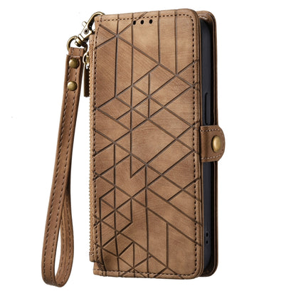 For Google Pixel 6 Geometric Zipper Wallet Side Buckle Leather Phone Case(Brown) - Google Cases by buy2fix | Online Shopping UK | buy2fix