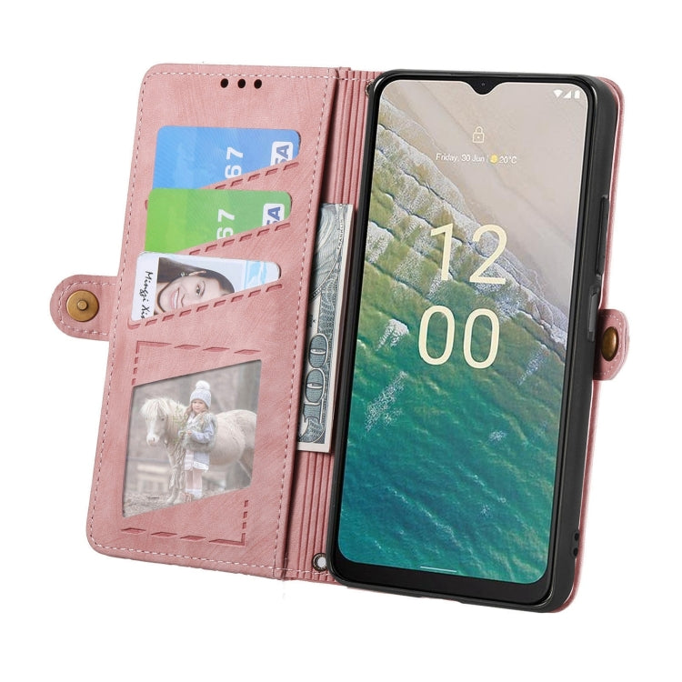 For Nokia C32 Geometric Zipper Wallet Side Buckle Leather Phone Case(Pink) - Nokia Cases by buy2fix | Online Shopping UK | buy2fix