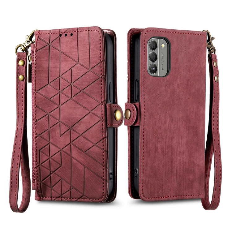 For Nokia XR21 Geometric Zipper Wallet Side Buckle Leather Phone Case(Red) - Nokia Cases by buy2fix | Online Shopping UK | buy2fix