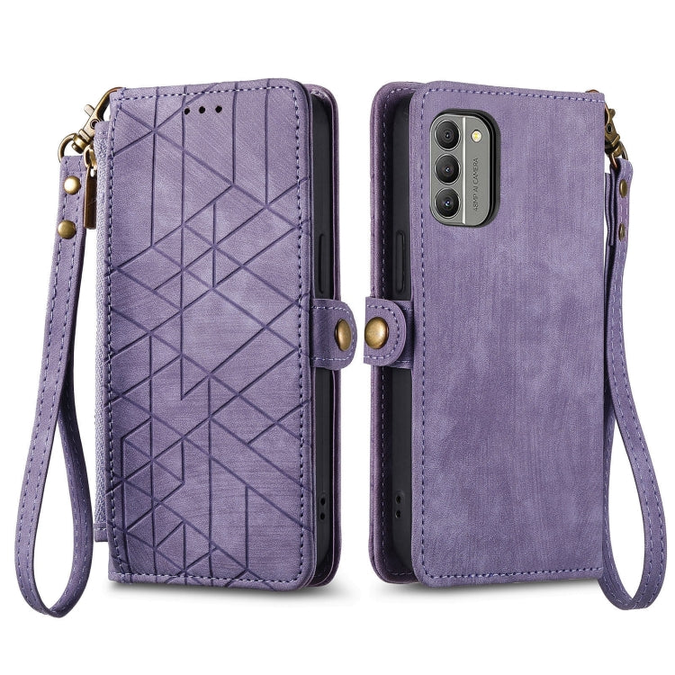 For Nokia C31 Geometric Zipper Wallet Side Buckle Leather Phone Case(Purple) - Nokia Cases by buy2fix | Online Shopping UK | buy2fix