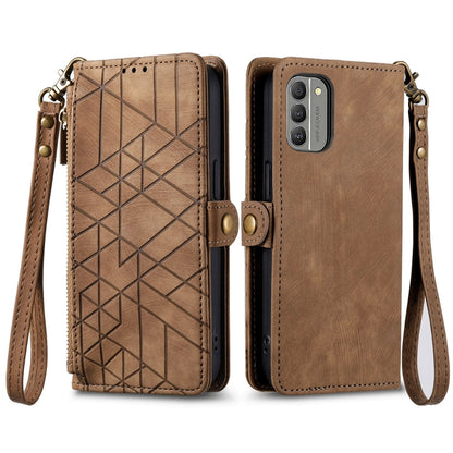 For Nokia G60 5G Geometric Zipper Wallet Side Buckle Leather Phone Case(Brown) - Nokia Cases by buy2fix | Online Shopping UK | buy2fix