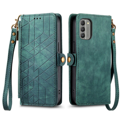For Nokia XR20 Geometric Zipper Wallet Side Buckle Leather Phone Case(Green) - Nokia Cases by buy2fix | Online Shopping UK | buy2fix