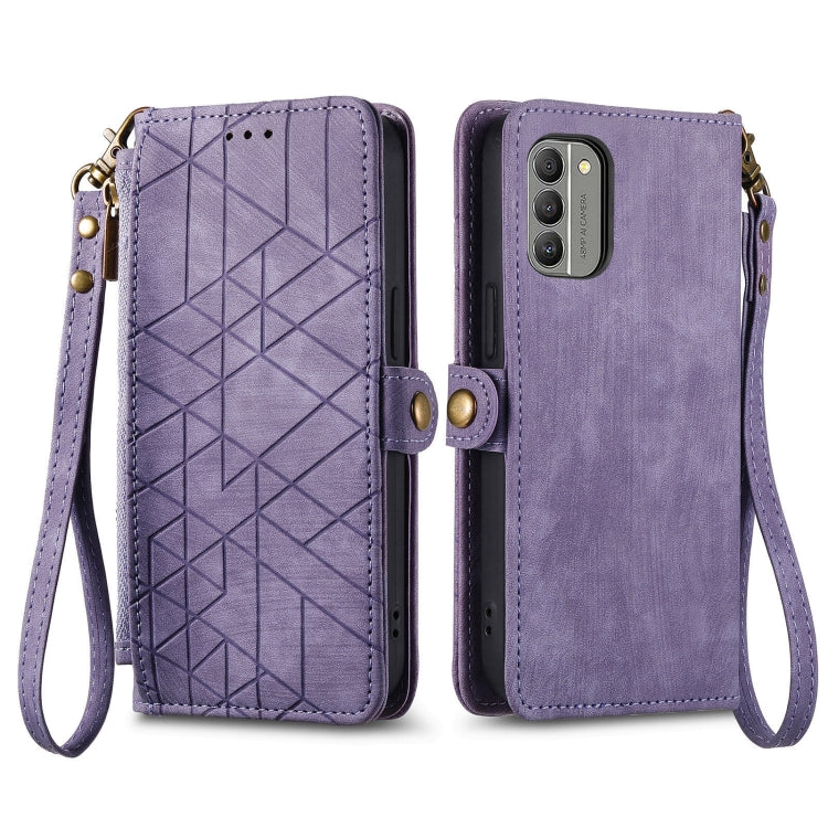 For Nokia XR20 Geometric Zipper Wallet Side Buckle Leather Phone Case(Purple) - Nokia Cases by buy2fix | Online Shopping UK | buy2fix