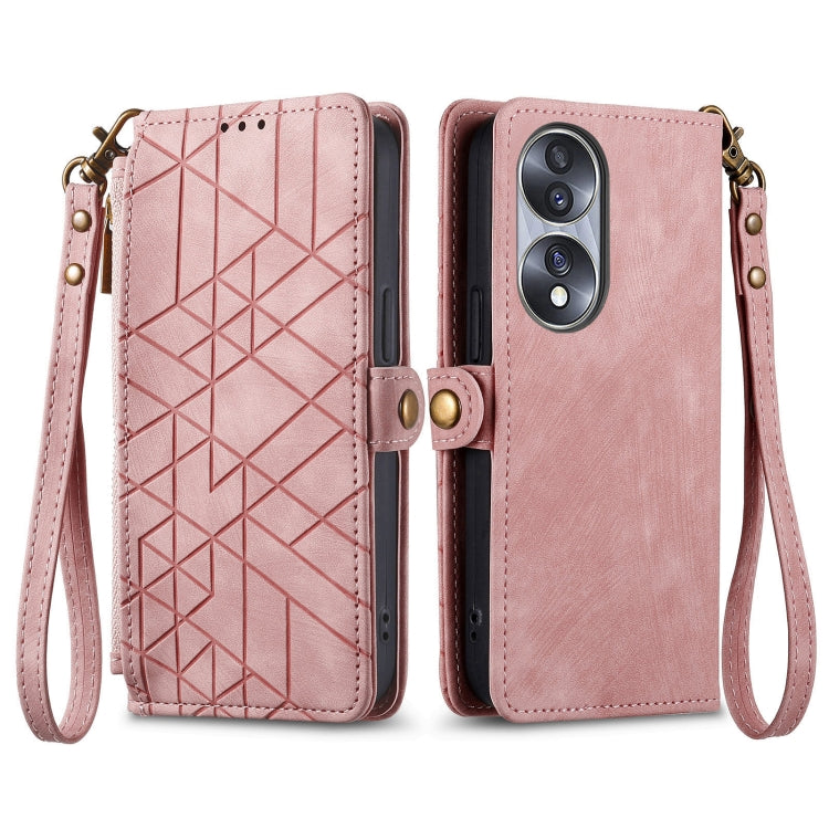 For Honor X40 GT Geometric Zipper Wallet Side Buckle Leather Phone Case(Pink) - Honor Cases by buy2fix | Online Shopping UK | buy2fix