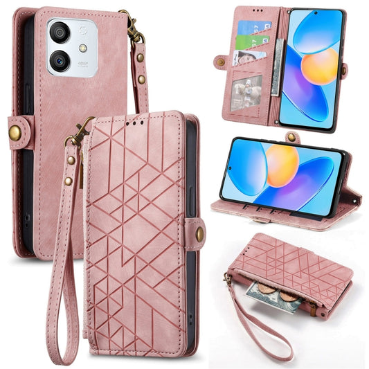For Honor Play6T Pro Geometric Zipper Wallet Side Buckle Leather Phone Case(Pink) - Honor Cases by buy2fix | Online Shopping UK | buy2fix