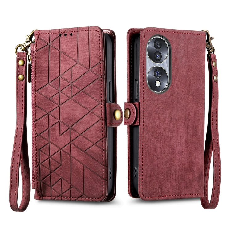 For Honor Magic4 Lite Geometric Zipper Wallet Side Buckle Leather Phone Case(Red) - Honor Cases by buy2fix | Online Shopping UK | buy2fix