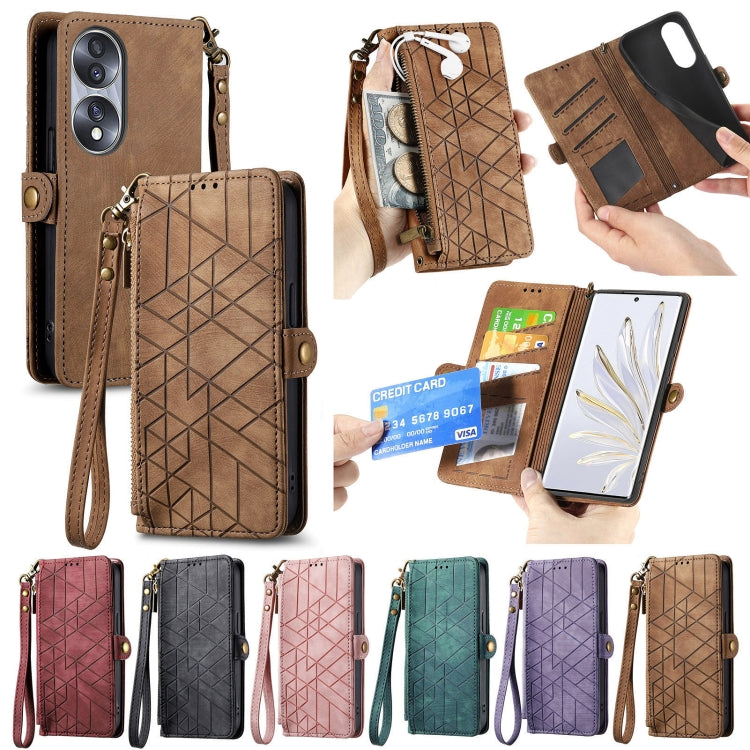 For Honor Magic4 Pro Geometric Zipper Wallet Side Buckle Leather Phone Case(Brown) - Honor Cases by buy2fix | Online Shopping UK | buy2fix