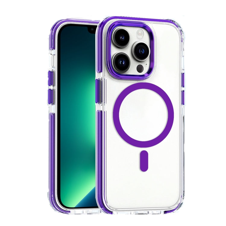 For iPhone 13 Pro Max Dual-color MagSafe TPU Hybrid Clear PC Shockproof Phone Case(Purple) - iPhone 13 Pro Max Cases by buy2fix | Online Shopping UK | buy2fix