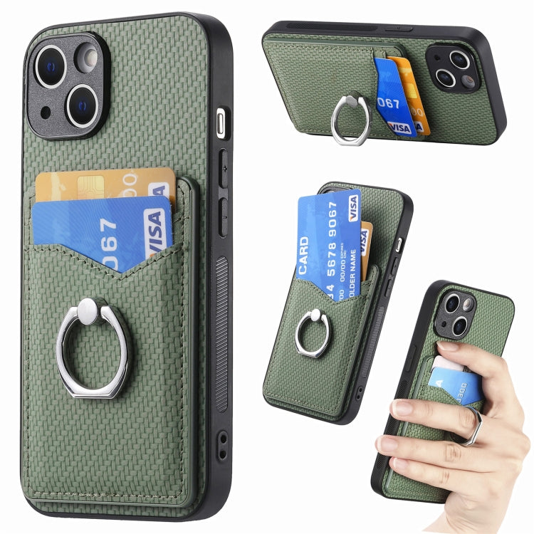 For iPhone 15 Pro Max Carbon Fiber Card Wallet Ring Holder Phone Case(Green) - iPhone 15 Pro Max Cases by buy2fix | Online Shopping UK | buy2fix