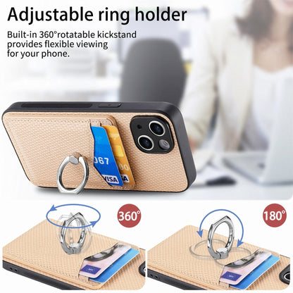 For iPhone 15 Pro Max Carbon Fiber Card Wallet Ring Holder Phone Case(Khaki) - iPhone 15 Pro Max Cases by buy2fix | Online Shopping UK | buy2fix