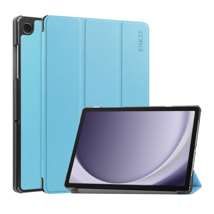 For Samsung Galaxy Tab A9+ 11.0 ENKAY Tri-fold Custer Texture Leather Smart Tablet Case(Light Blue) - Galaxy Tab A9+ by ENKAY | Online Shopping UK | buy2fix