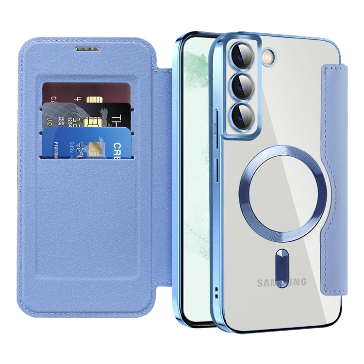 For Samsung Galaxy S22 5G MagSafe Magnetic RFID Anti-theft Leather Phone Case(Blue) - Galaxy S22+ 5G Cases by buy2fix | Online Shopping UK | buy2fix