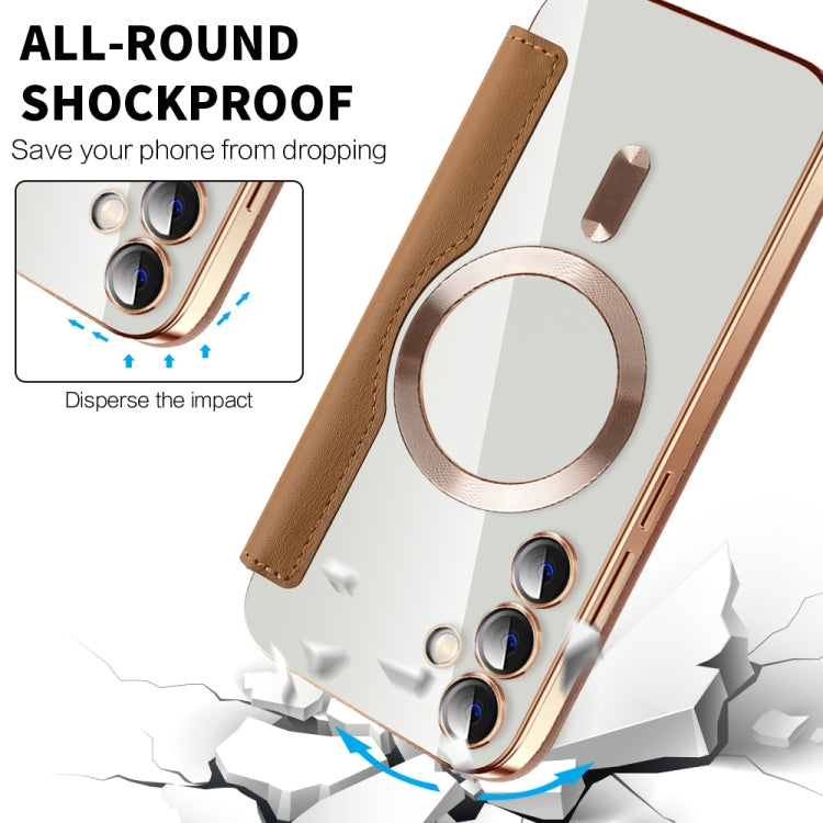 For Samsung Galaxy S23 FE 5G MagSafe Magnetic RFID Anti-theft Leather Phone Case(Brown) - Galaxy S23 FE 5G Cases by buy2fix | Online Shopping UK | buy2fix