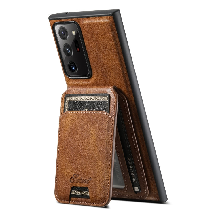 For Samsung Galaxy Note20 Ultra 5G Suteni H15 MagSafe Oil Eax Leather Detachable Wallet Back Phone Case(Brown) - Galaxy Note20 Ultra Cases by Suteni | Online Shopping UK | buy2fix