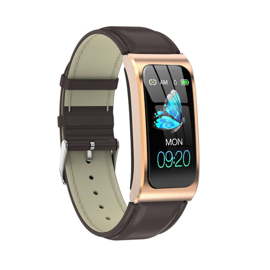 AK12 1.14 inch IPS Color Screen Smart Watch IP68 Waterproof,Leather Watchband,Support Call Reminder /Heart Rate Monitoring/Blood Pressure Monitoring/Sleep Monitoring/Predict Menstrual Cycle Intelligently(Gold) - Smart Wear by buy2fix | Online Shopping UK | buy2fix